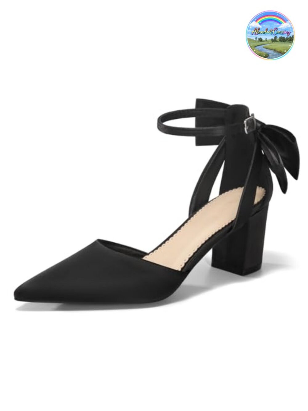 Coutgo Women's Chunky Heels Ankle Strap Pointed Toe Pumps Satin Block Heel